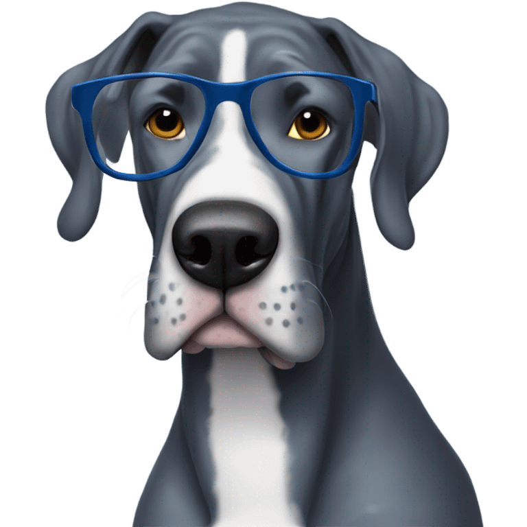 Blue Great Dane wearing glasses  emoji