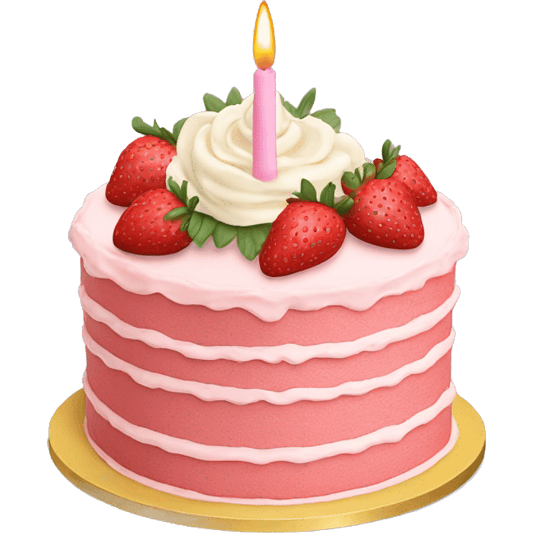 Light Pink strawberries and cream birthday cake  emoji