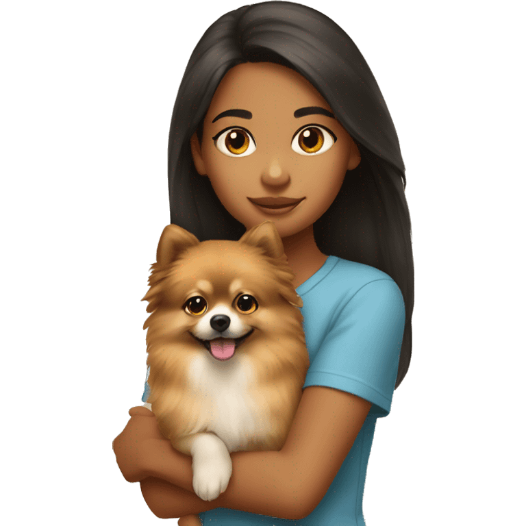 Young Latina girl with Pomeranian emoji