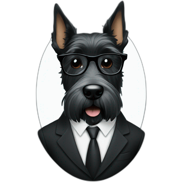 Scottish terrier all black in suit and glasses emoji