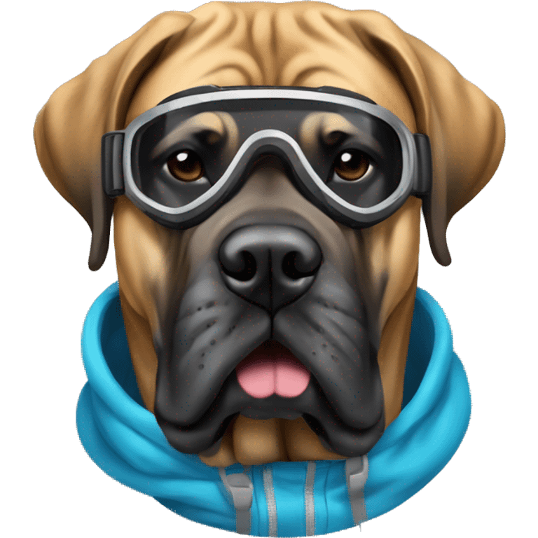 english mastiff with snowboarding goggle  emoji