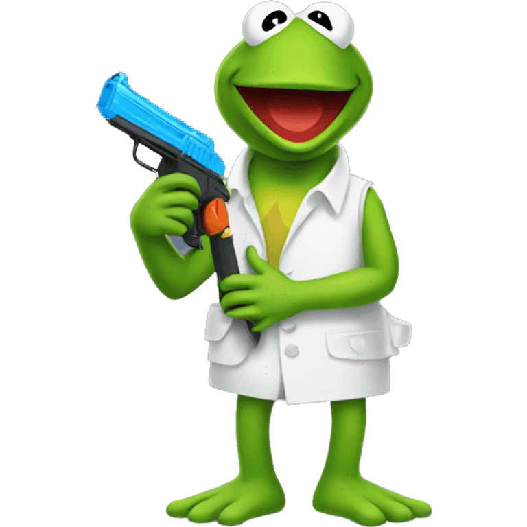 kermit the frog holding a water pistol  emoji