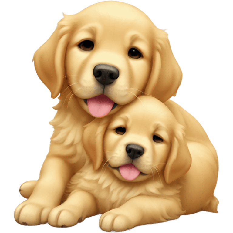 Golden Retriever puppies snuggling emoji