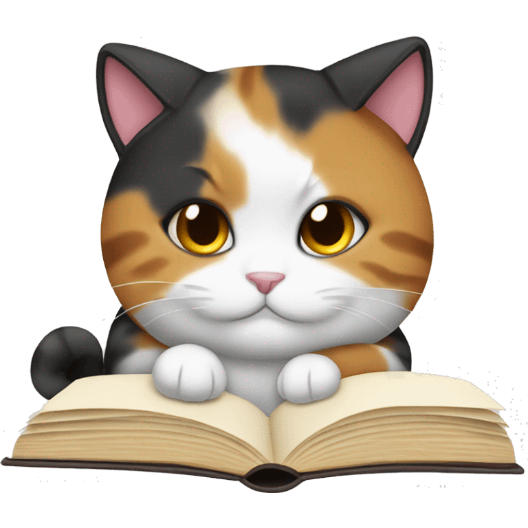 Fat calico cat reading emoji