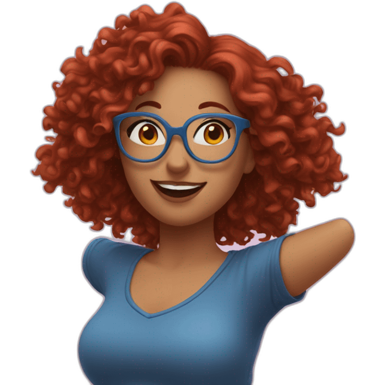 a-curvy-girl-with-dark-red-curly-hair-and-blue-glasses dancing emoji