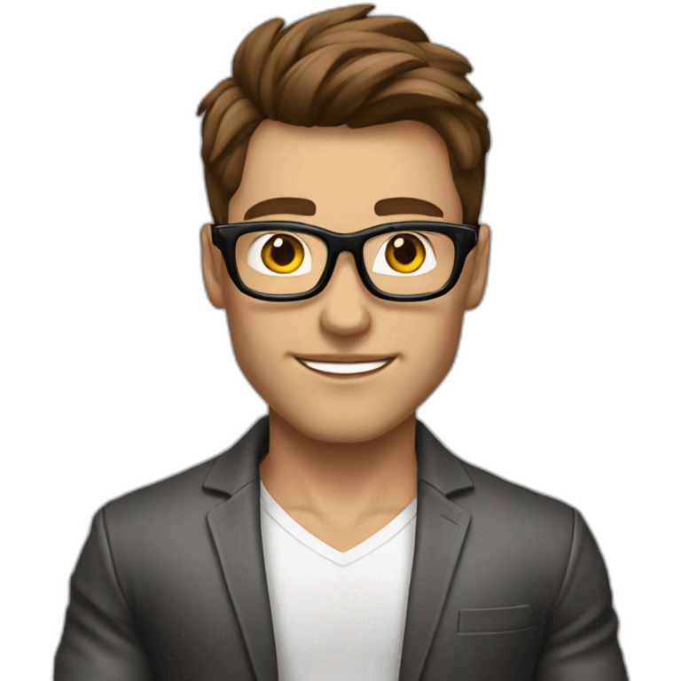 guy fashion bodybuilder glasses, developper brown hair emoji