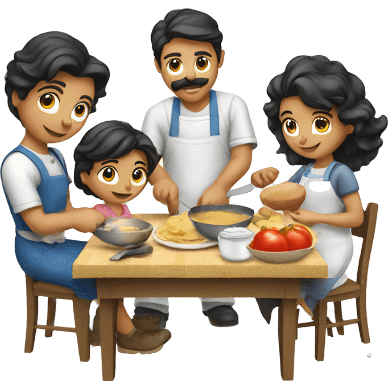 Italian family preparing breakfast at kitchen  emoji