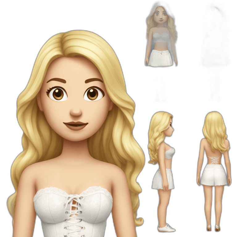 hyperrealistic caucasian female, long straight blonde hair, white lace-up bustier emoji