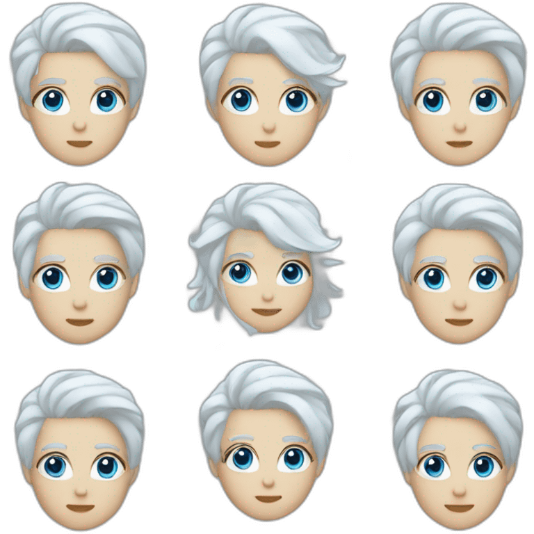 White hair, sky blue eyes, and a soft, white face emoji