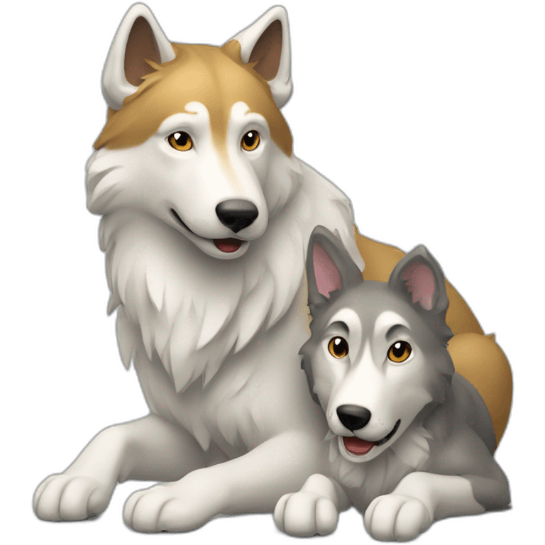 Loup blanc jouent avec un chien emoji