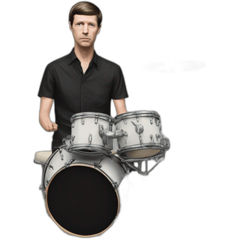 photo realistic Stephen Morris from Joy Division, playing drums, full body front view emoji