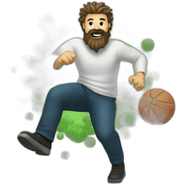 man with beard kicking virus as ball emoji