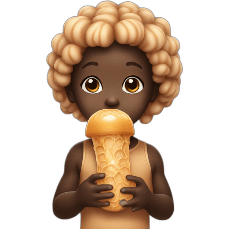 Cute black baby holding a baby peanut butter jellyfish emoji