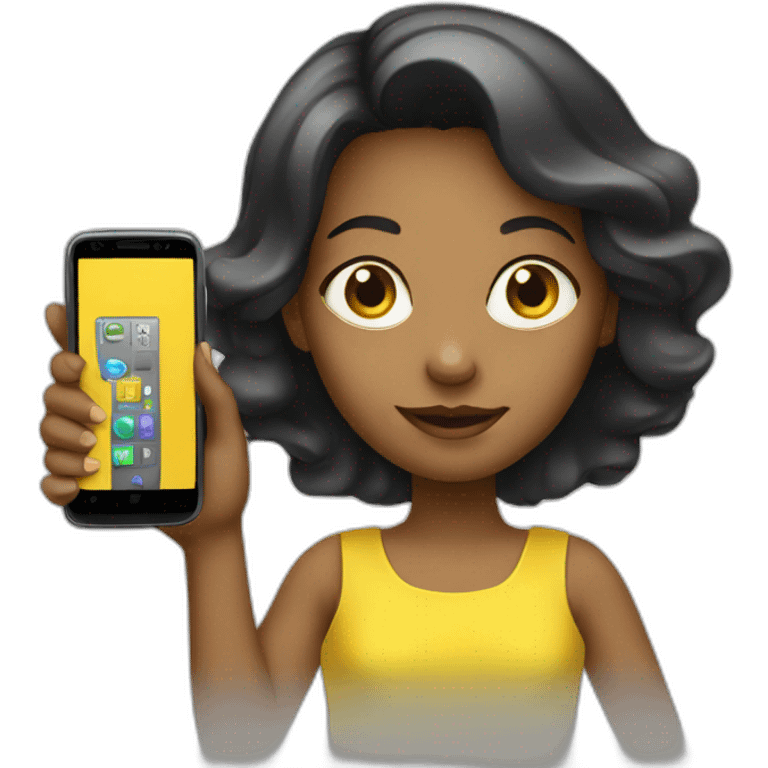 a girl in a yellow dress holding a cell phone emoji