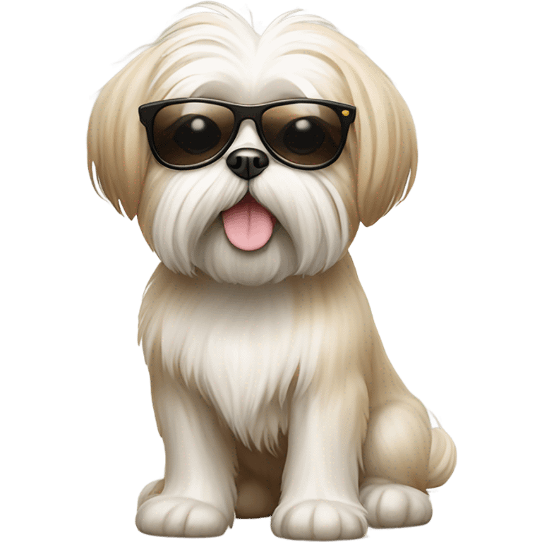 Maltese shiz tzu happy dog beige and white, wearing sunglasses emoji