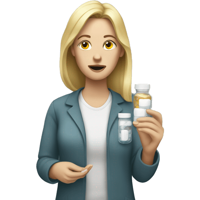 White Woman taking pills emoji