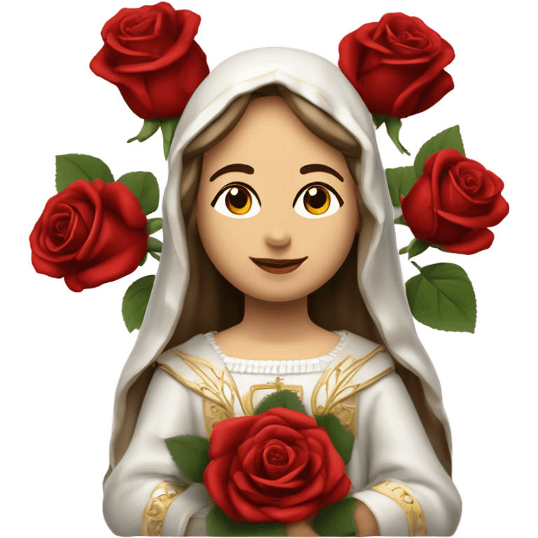 Sainte Terese of Lisieux avec bouquet de Roses rouges vrai visage de Sainte Thérèse de Lisieux française vue de 3/4 emoji