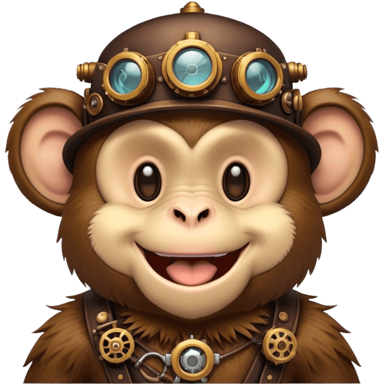 Steampunk style illustration depicting a happy monkey emoji