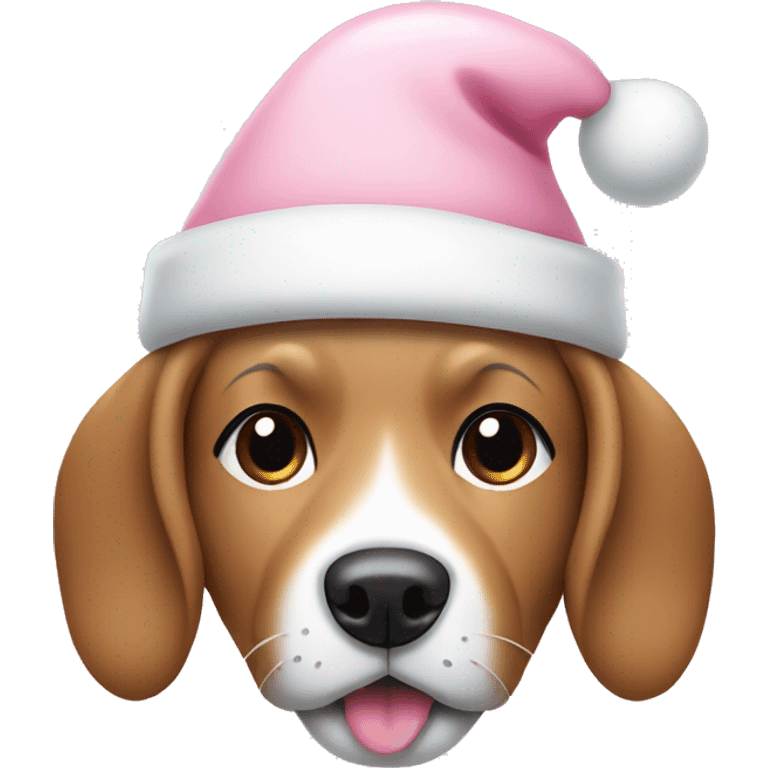 Dog with light pink Christmas hat and white bone in mouth emoji