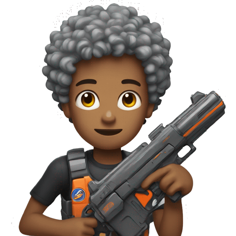 Boy with curly hair with nerf blaster emoji