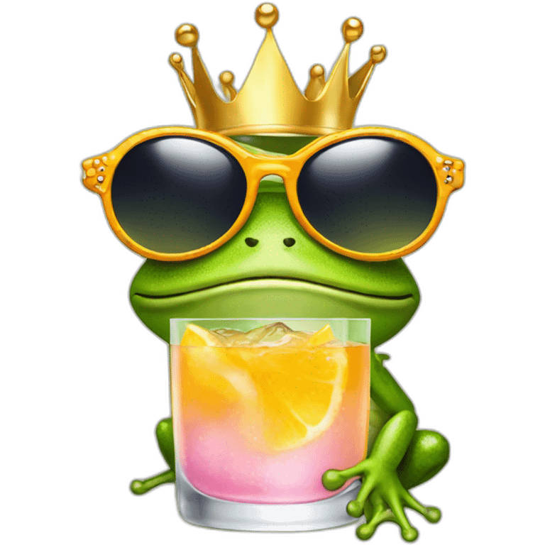 Queen frog with sunglasses drinking a cocktail  emoji