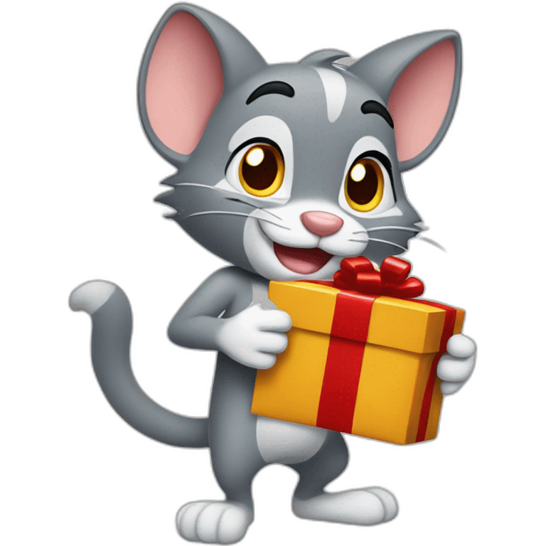 Tom and Jerry full body holding a Christmas present emoji