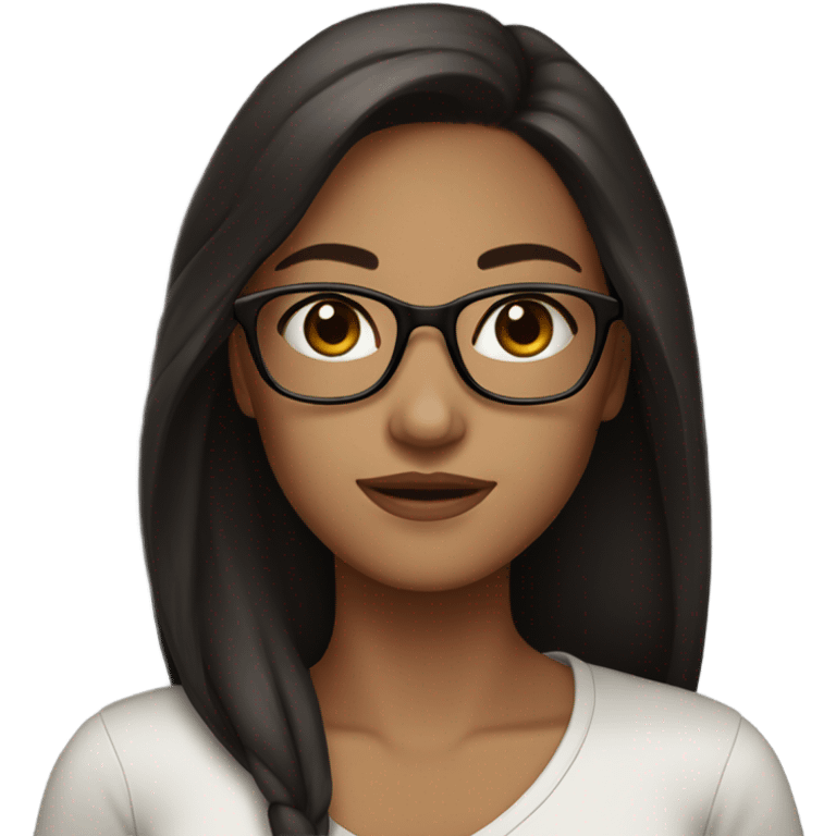 Beautiful girl black eyes very long dark brown hair and glasses  emoji