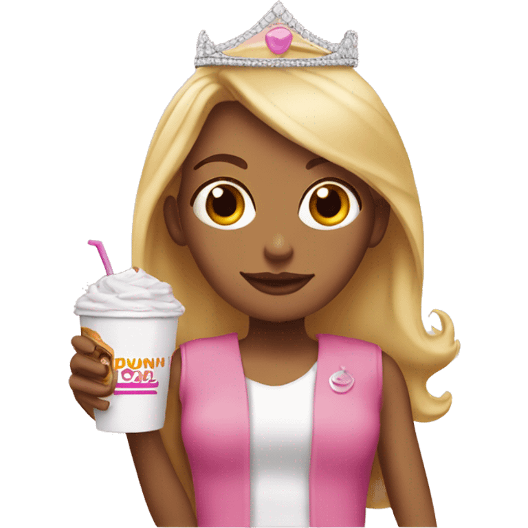 blonde girl with tiara and dunkin cup emoji