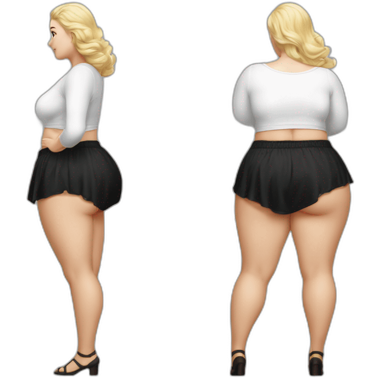 Hyperrealistic Full body Caucasian curvy beauty white knickers back and front views black skirt strong wind emoji