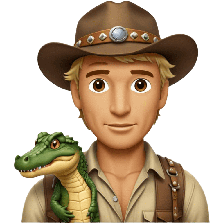 Cinematic Realistic Crocodile Dundee Pop Culture Emoji, depicted with rugged charm and adventurous spirit rendered with lifelike detail and cinematic lighting. emoji