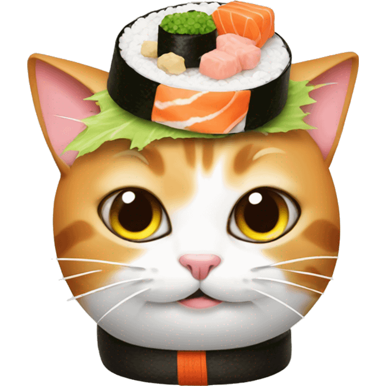 Cat wearing sushi as a hat emoji