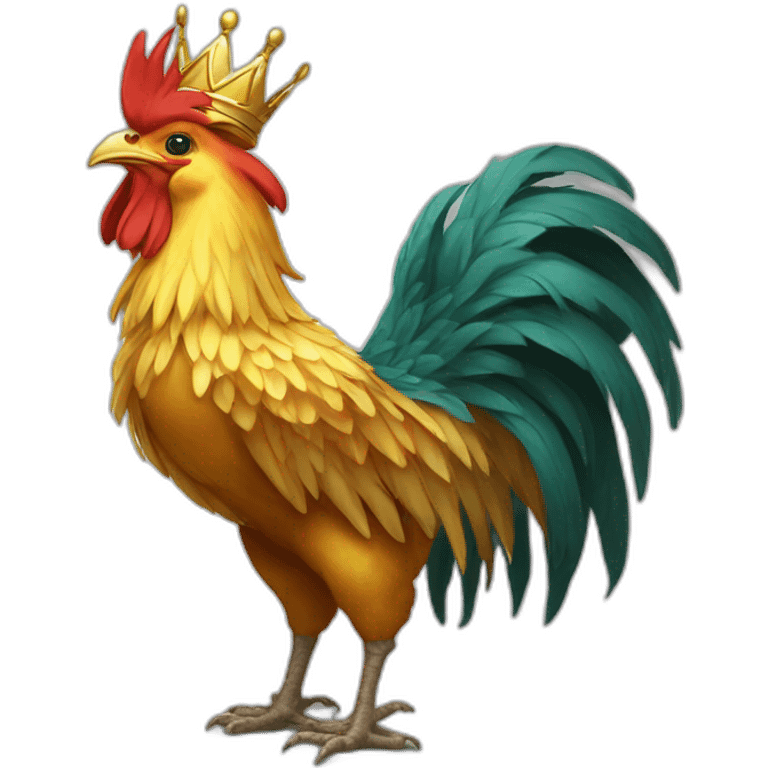 proud and howling golden phoenix rooster with a crown on its head emoji