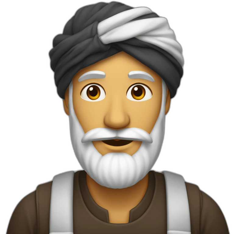 homme peau matte avec une très longue barbe noir et un turban à carreaux blancs emoji