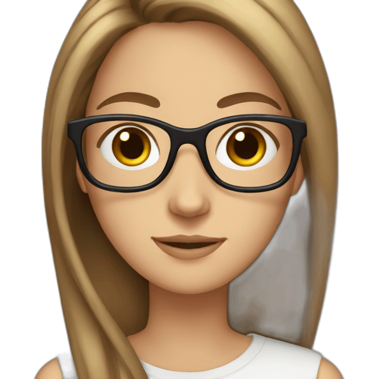 White tall girl with long straight brown hair and glasses emoji