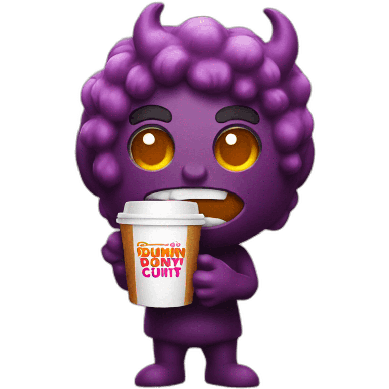 a demon holding a dunkin donuts coffee cup emoji