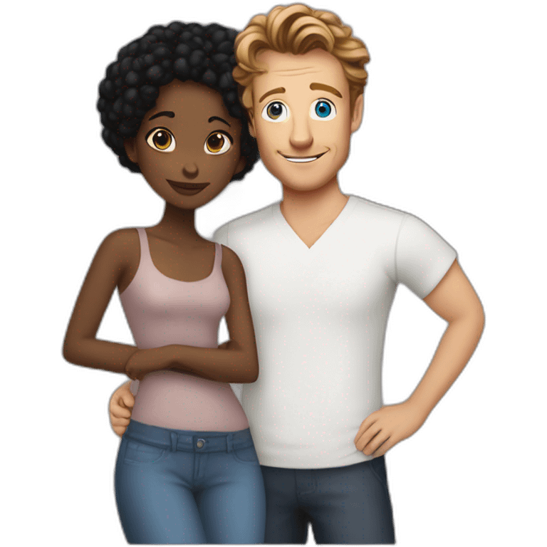 Simon Baker with blue eyes hug a black girl brown eyes and sblack hair in a bun emoji