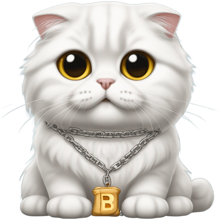 White long haired Scottish fold with chain that says Bucatini emoji