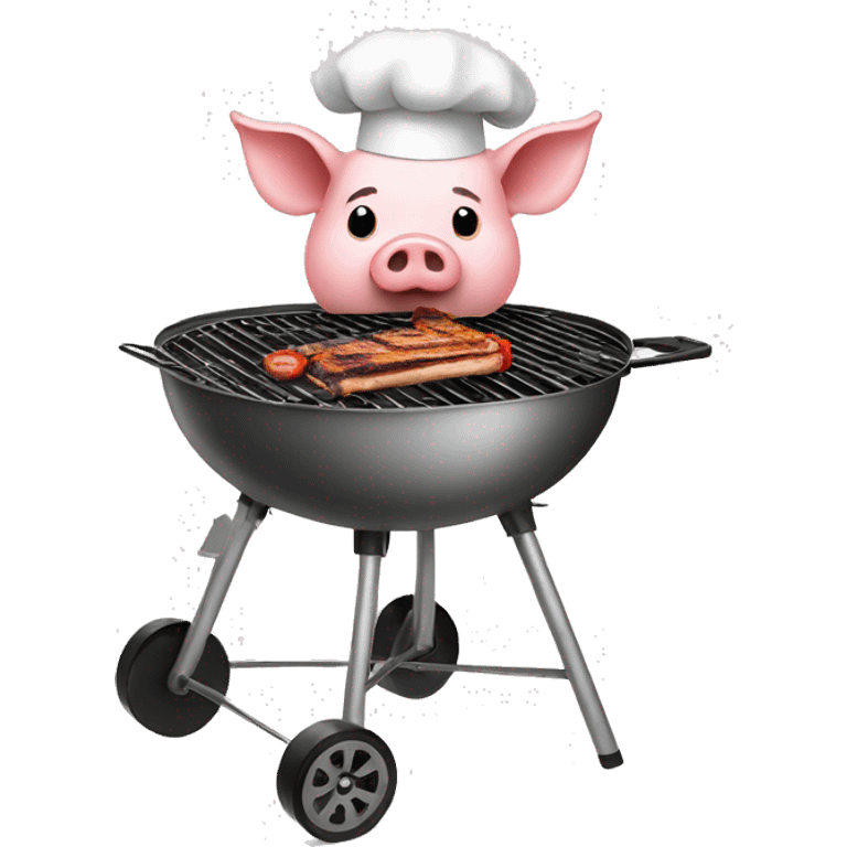 Pig grilling bbq with chef hat emoji