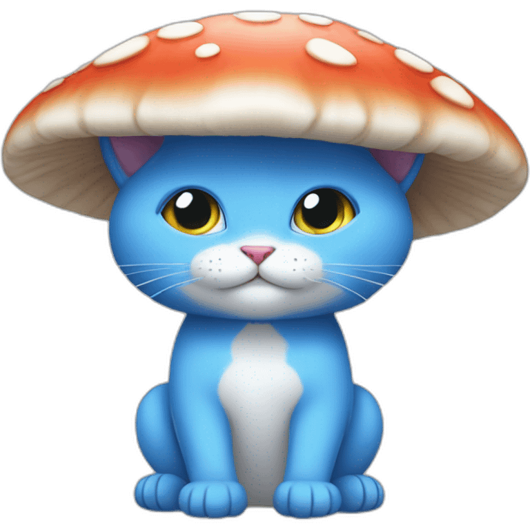  Cute Blue Cat without ears wearing a mushroom cap carrying a stock emoji