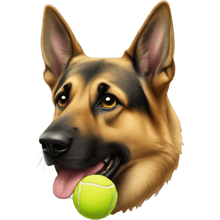 German shepherd holding tennis ball in mouth emoji