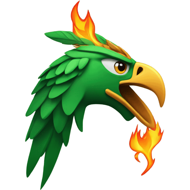 Green eagle wearing three pointed hat shooting flames emoji