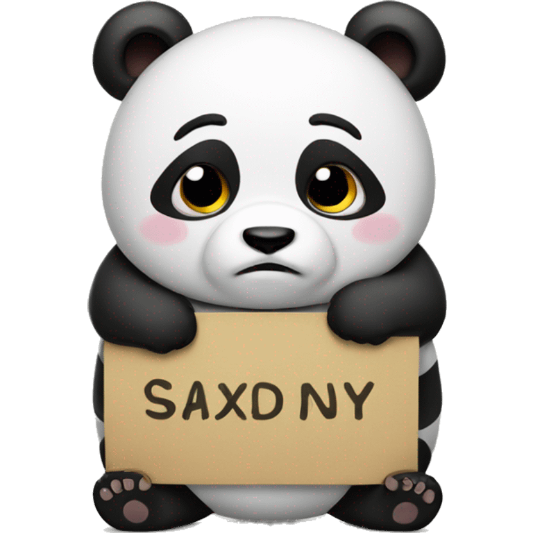 A fat panda holding a sign that says SAD emoji