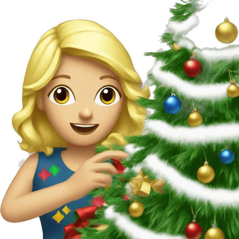 Blond women decorating a Christmas tree emoji