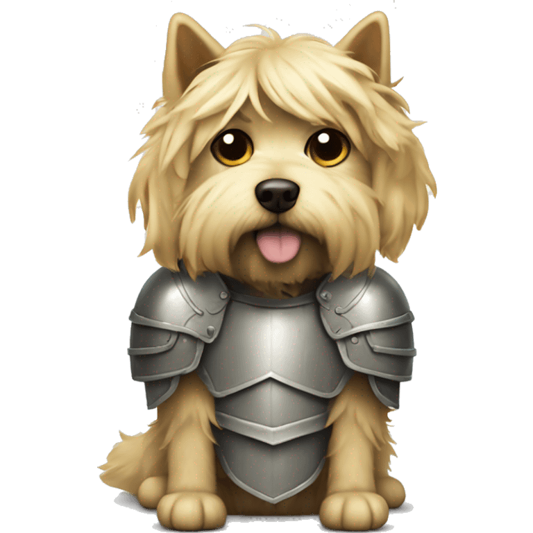 shaggy blonde dog in protective armor emoji