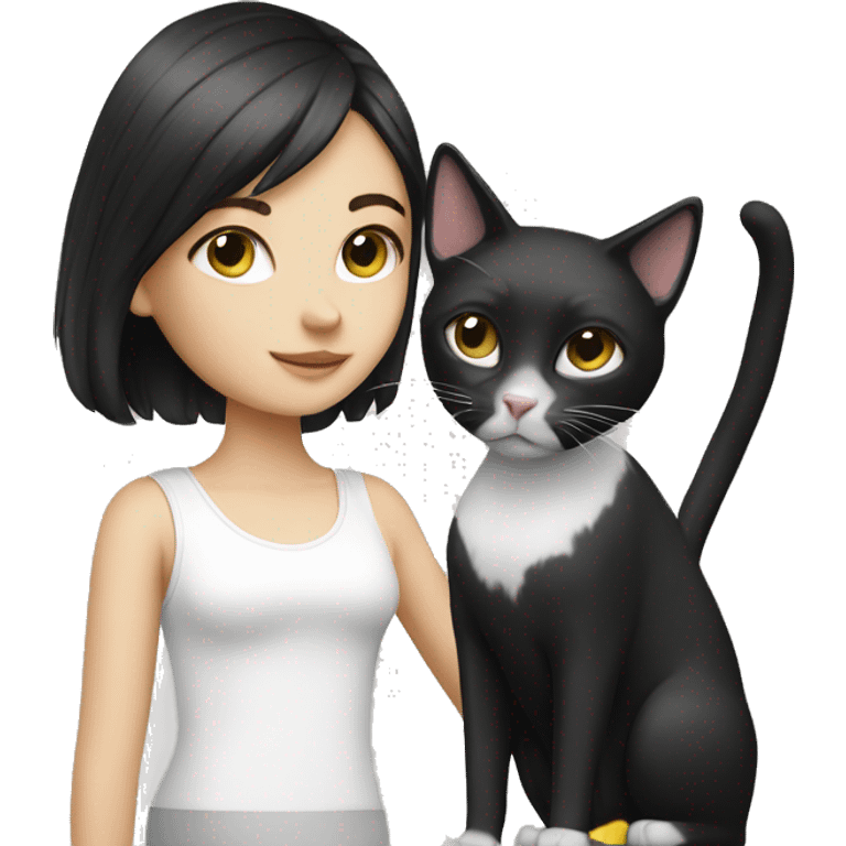 Black and white cat and girl emoji