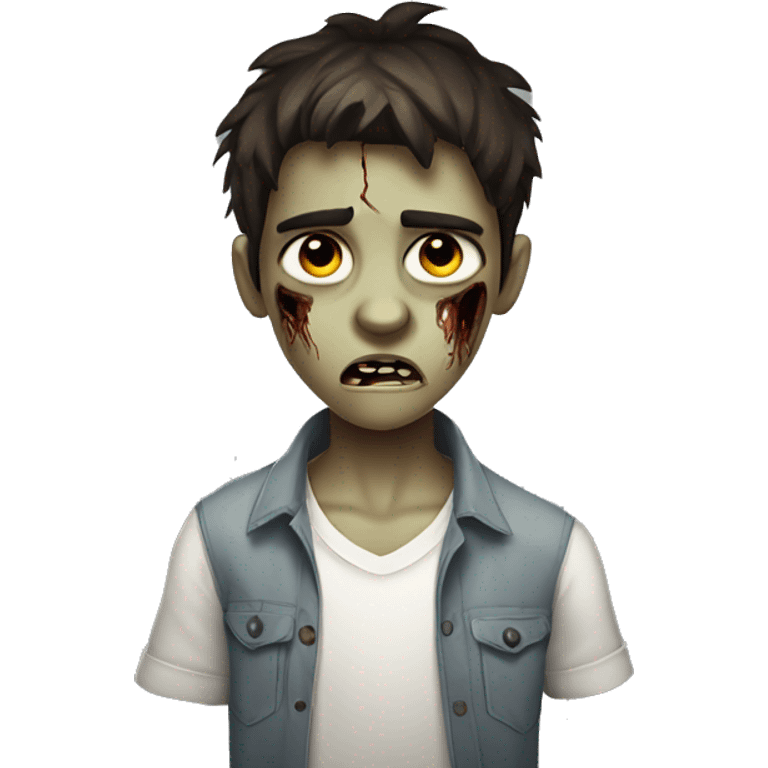 boy zombie teen with scared expression and dark brown hair and white slim shirt emoji