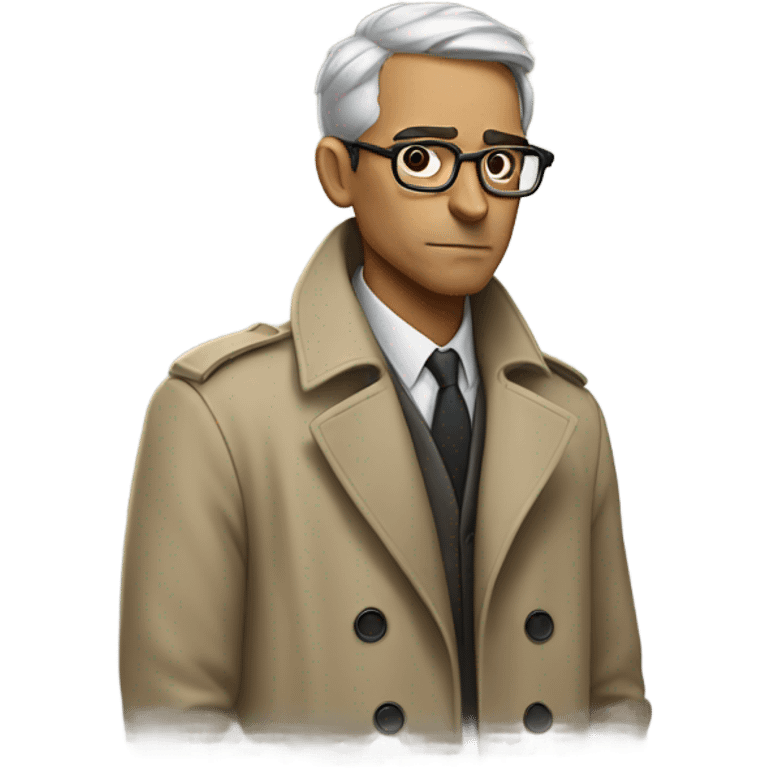 Man in glasses wearing a trench coat hunched over  emoji