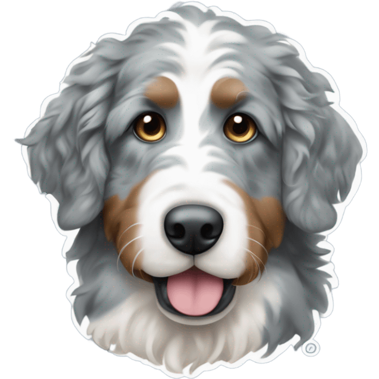 Merle Bernedoodle with one whitish blue eye and one blue-gray green eye  emoji