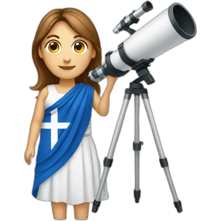 Woman with greek flag and astronomy telescope emoji