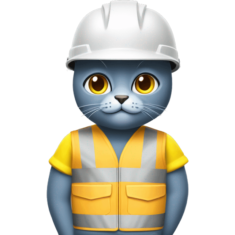 gray-cat blue eyes with yellow construction helmet and vest tools emoji